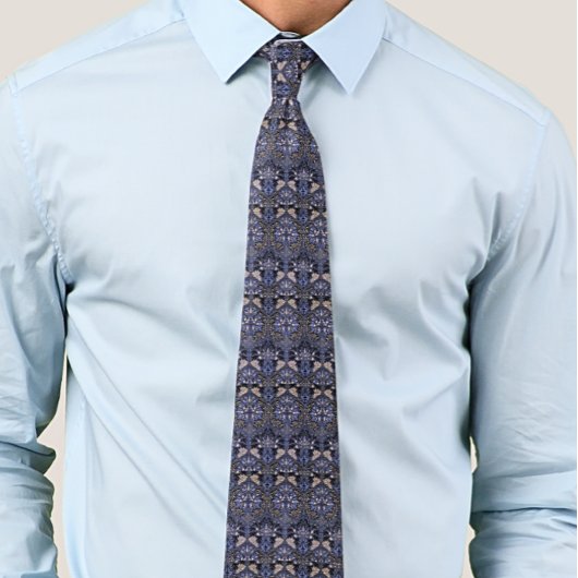 William * Morris Honey Comb Bloemen Blauw Stropdas