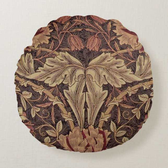 William Morris Honeysuckle Classic Engelse kunst Rond Kussen (Voorkant)