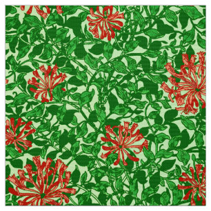 William Morris Honeysuckle, Coral Red en Green Stof