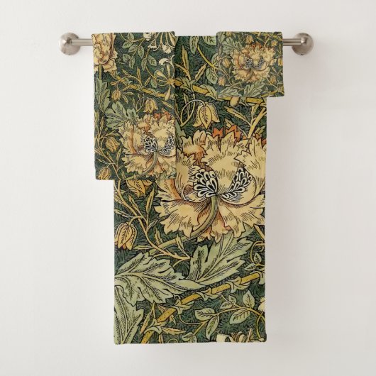 William Morris Honeysuckle Green Floral Bad Handdoek (Insitu)