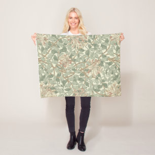 William Morris Honeysuckle Green Floral Fleece Deken