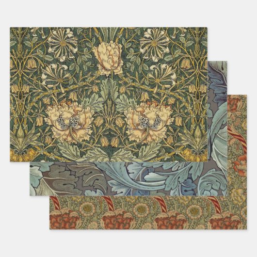 William Morris Honeysuckle Green Floral Inpakpapier Vel (Set)