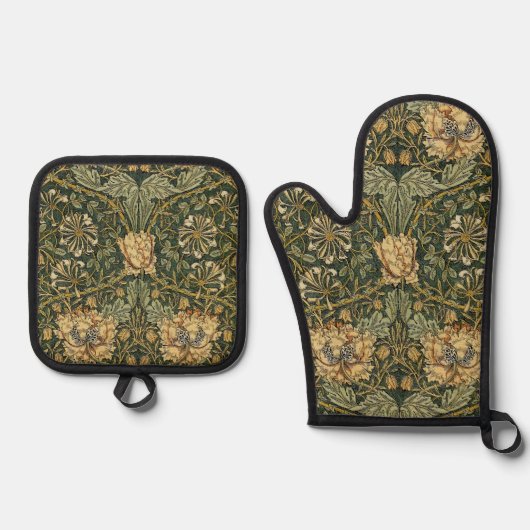 William Morris Honeysuckle Green Floral Ovenwant & Pannenlap Set (Voorkant)