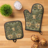 William Morris Honeysuckle Green Floral Ovenwant & Pannenlap Set (Top down)