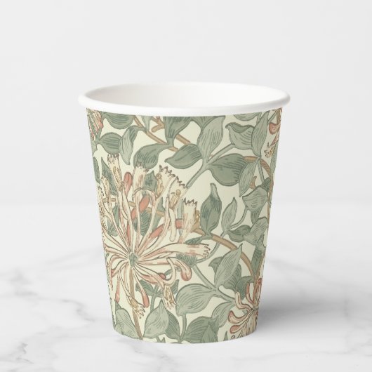 William Morris Honeysuckle Green Floral Papieren Bekers (Voorkant)