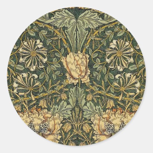 William Morris Honeysuckle Green Floral Ronde Sticker (Voorkant)