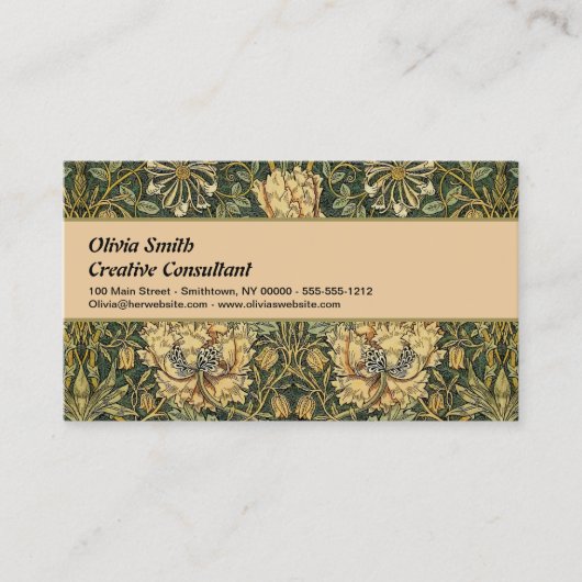 William Morris Honeysuckle Green Floral Visitekaartje (Voorkant)
