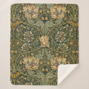 William Morris Honeysuckle Green Yellow Sherpa Deken
