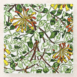William Morris - Honeysuckle groen en geel goud Glazen Onderzetter