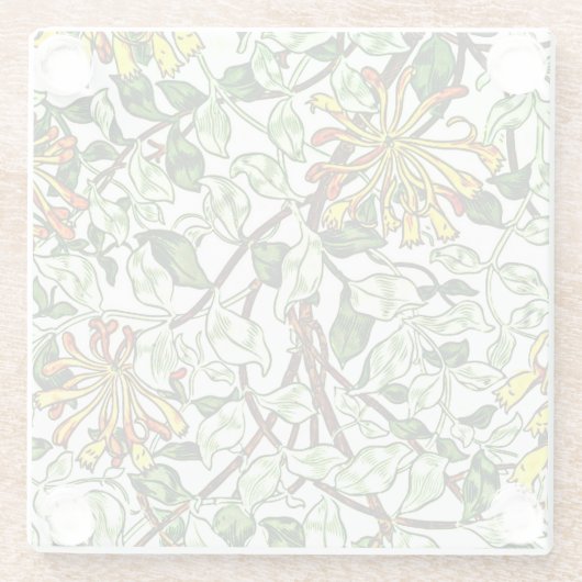 William Morris - Honeysuckle groen en geel goud Glazen Onderzetter (Achterkant)