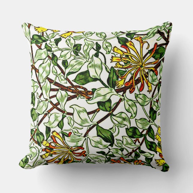 William Morris - Honeysuckle, groen en geel Kussen (Voorkant)