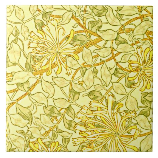 William Morris - Honeysuckle in Geel Tegeltje (Voorkant)