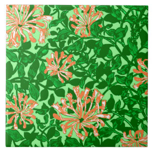 William Morris Honeysuckle, Peach en Green Tegeltje