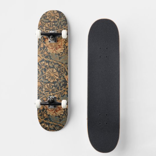 William Morris Honeysuckle Rich Red Dark Blue Skateboard (Voorkant)