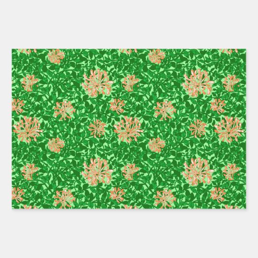 William Morris Honeysuckle, Roze. Rood, perzik Inpakpapier Vel (Voorkant 3)