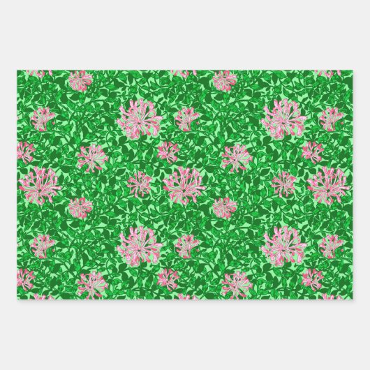 William Morris Honeysuckle, Roze. Rood, perzik Inpakpapier Vel (Voorkant)