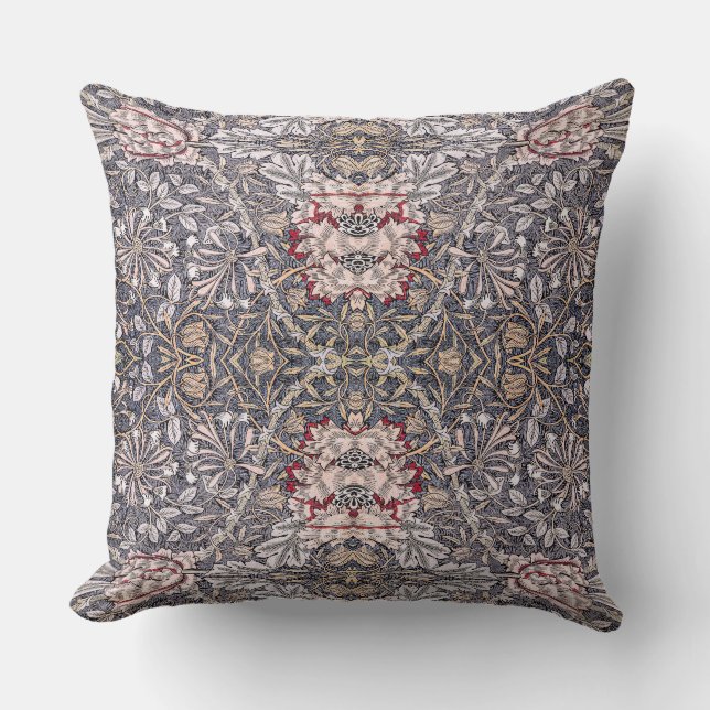 William Morris Honeysuckle Roze Wit Ontwerp Kussen (Voorkant)