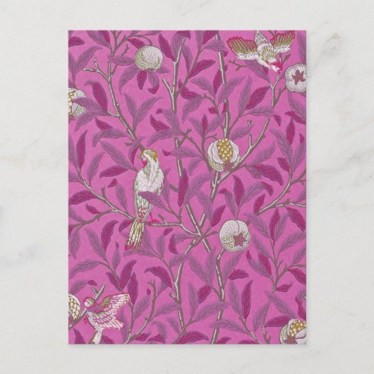 William Morris, Hot Pink Birds en Pommegrenates Briefkaart (Voorkant)
