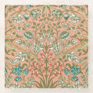 William Morris Hyacinth Flower Roos Art Glazen Onderzetter