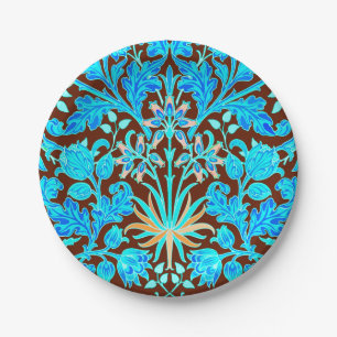 William Morris Hyacinth Print, Aqua en Brown Papieren Bordje