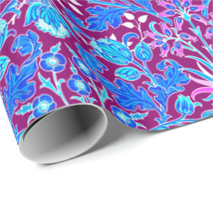 William Morris Hyacinth Print, Aqua en Paars Cadeaupapier