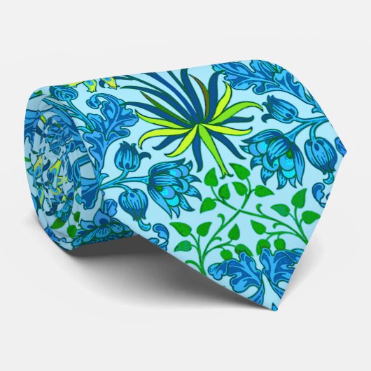 William Morris Hyacinth Print, Cerulean Blue Stropdas (Opgerold)