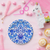 William Morris Hyacinth Print, Cobalt Blue en Whit Papieren Bordje (Feest)