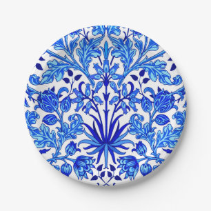 William Morris Hyacinth Print, Cobalt Blue en Whit Papieren Bordje