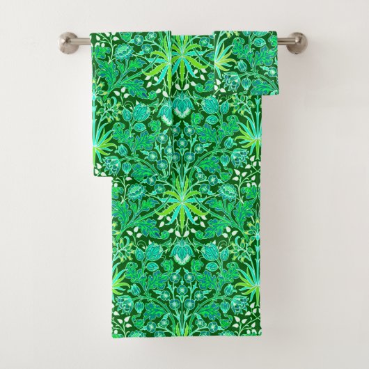 William Morris Hyacinth Print, Emerald Green Bad Handdoek (Insitu)