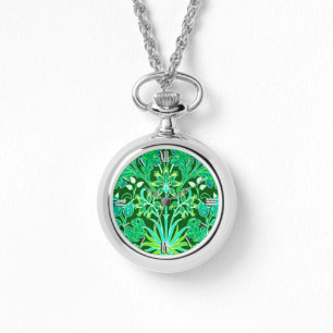 William Morris Hyacinth Print, Emerald Green Horloge