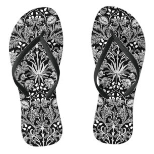 William Morris Hyacinth Print, zwart en wit Teenslippers