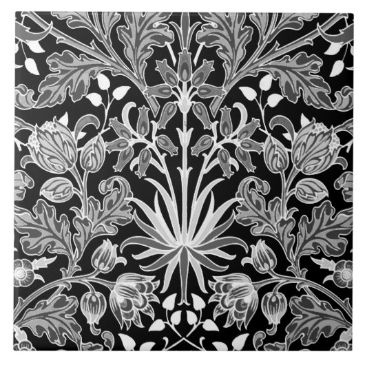 William Morris Hyacinth Print, zwart en wit Tegeltje (Voorkant)