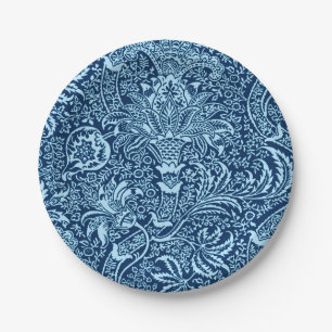 William Morris Indian, Dark Indigo en Sky Blue Papieren Bordje