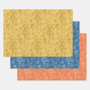 William Morris Indisch, Mosterd, Blauw, Oranje  Inpakpapier Vel