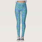 William Morris Inspired Blue Floral Patterned Leggings (Voorkant)