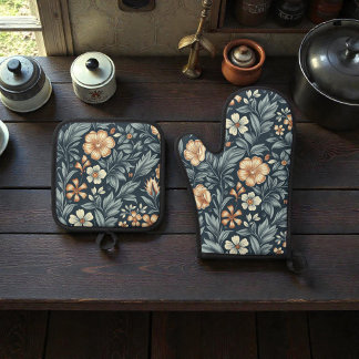William Morris Inspired Botanical Style Pattern Ovenwant & Pannenlap Set