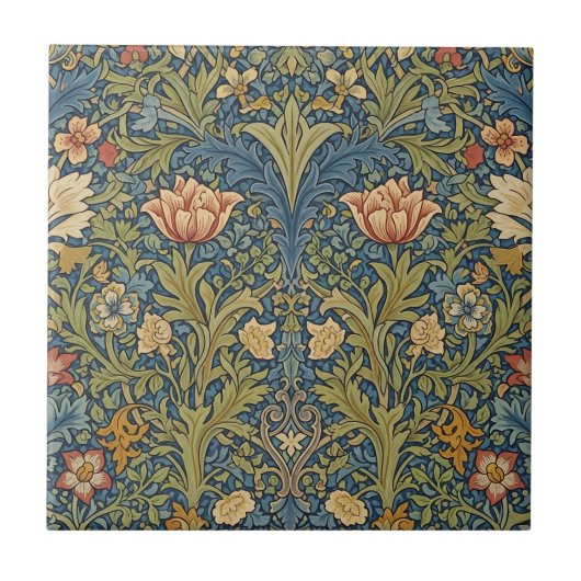 William Morris Inspired Floral Ceramic Tile Tegeltje (Voorkant)