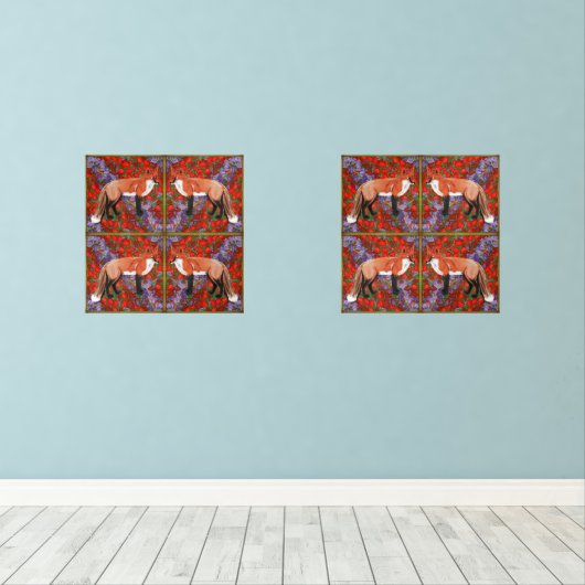 William Morris Inspired Fox with poppies bluebell (Parquet)