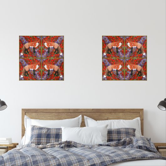 William Morris Inspired Fox with poppies bluebell  (Chambre à coucher)