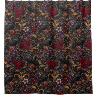 William Morris Inspired Pattern Gothic Crows Douchegordijn