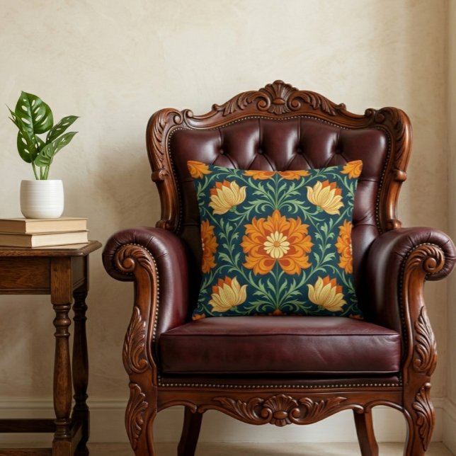 William Morris Inspired Pattern Orange Flower Kussen (William Morris Inspired Pattern Orange Flower Throw Pillow
by Ricaso. A modern twist on vintage)