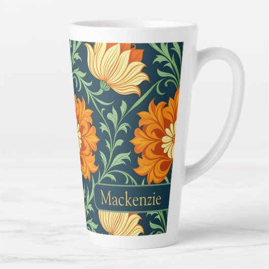 William Morris Inspired Pattern Orange Flower Latte Mok (Rechts)