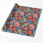 William Morris inspireerde dieprode pastel roze bl Cadeaupapier (Uitgerold)