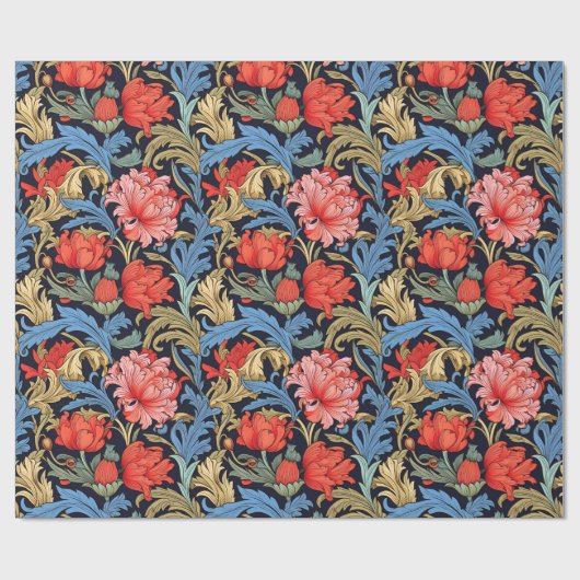 William Morris inspireerde dieprode pastel roze bl Cadeaupapier (Vlak)