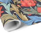 William Morris inspireerde dieprode pastel roze bl Cadeaupapier (Rol Hoek)