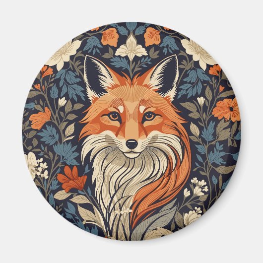 William Morris inspireerde Floral Red Fox Magneet (Voorkant)