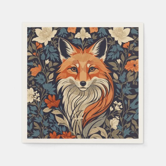William Morris inspireerde Floral Red Fox Servet (Voorkant)