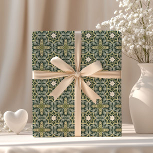 William Morris inspireerde pastelgroen geometrisch Cadeaupapier
