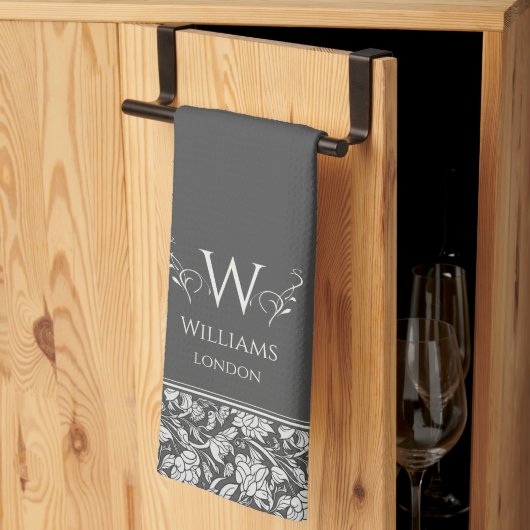 William Morris Inspo Houtskool Grijs Bloemen Custo Theedoek (Derde Gevouwen)