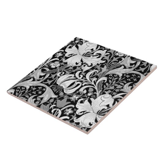 William Morris Iris en Lily, Black en White Tegeltje (Zijkant)